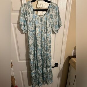 Boutique dress, green and white, and size large.